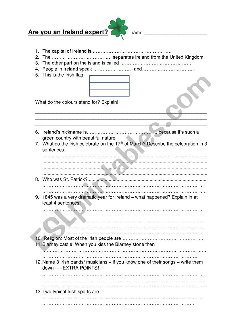 Are you an Ireland expert? worksheet