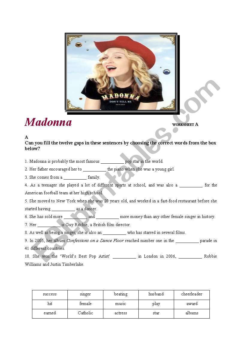 Madonna  trivia  worksheet
