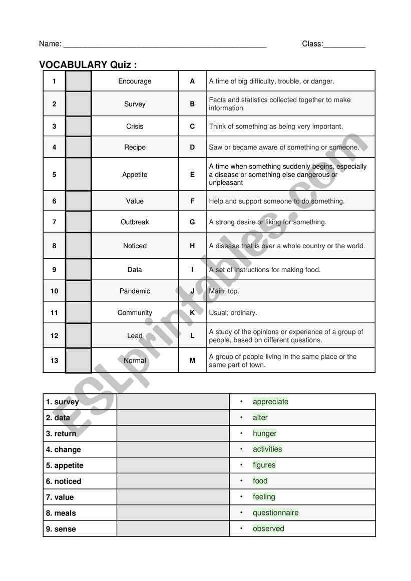 Lockdown vocabulary quiz worksheet