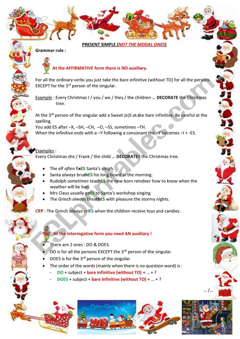 Present simple with Santa : grammar rule and exercises.