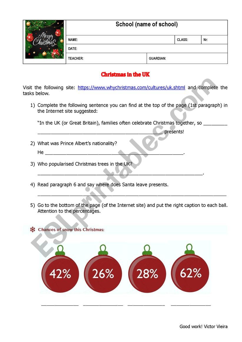 (Different) Reading comprehension activity on Christmas