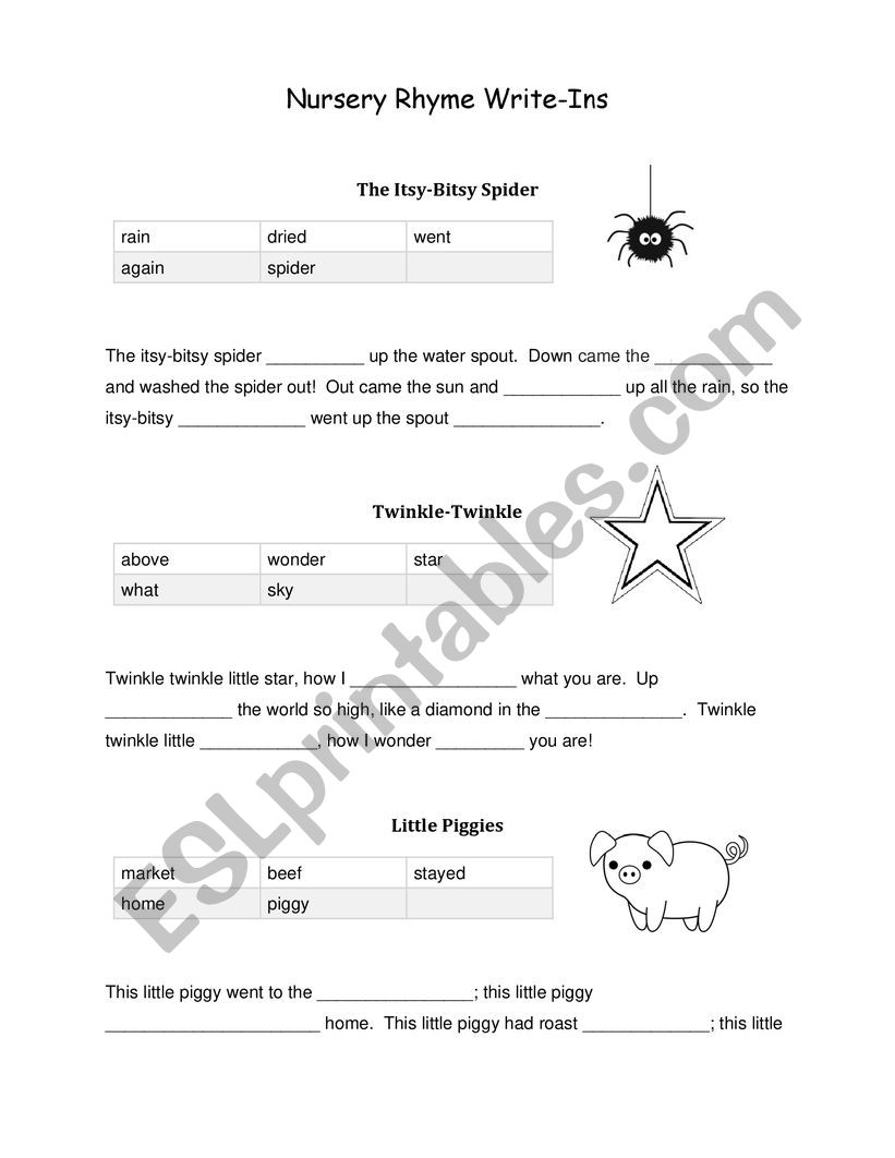 Nursery Rhyme Write-Ins worksheet
