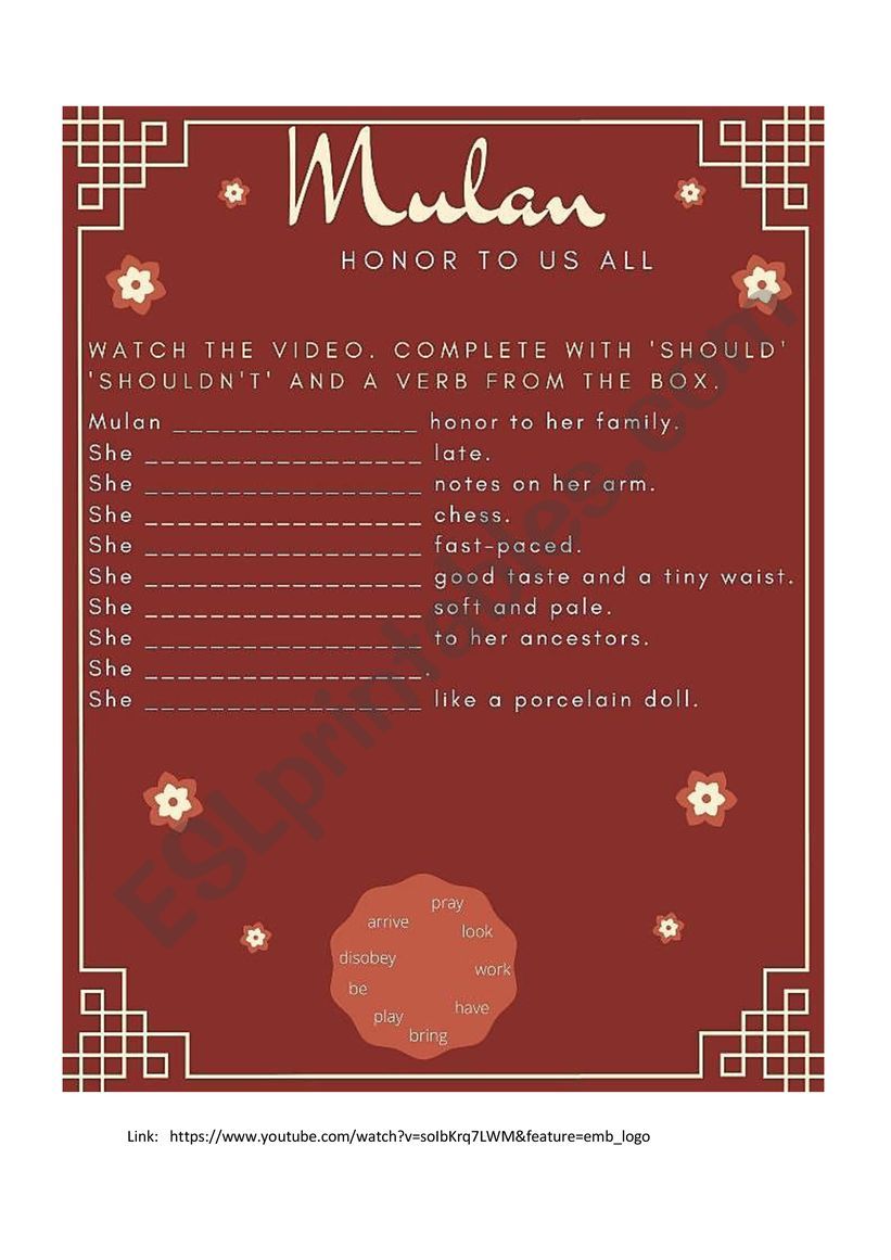 Movie Song MULAN worksheet