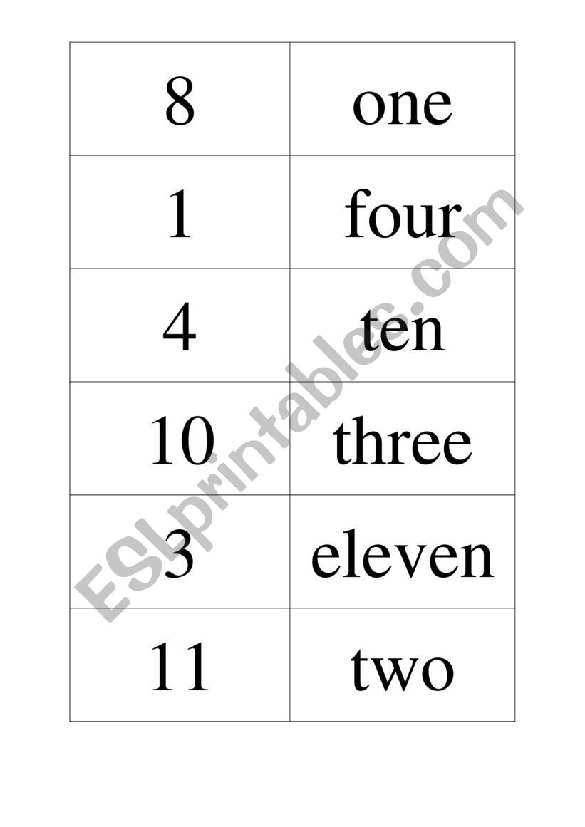 Number domino worksheet