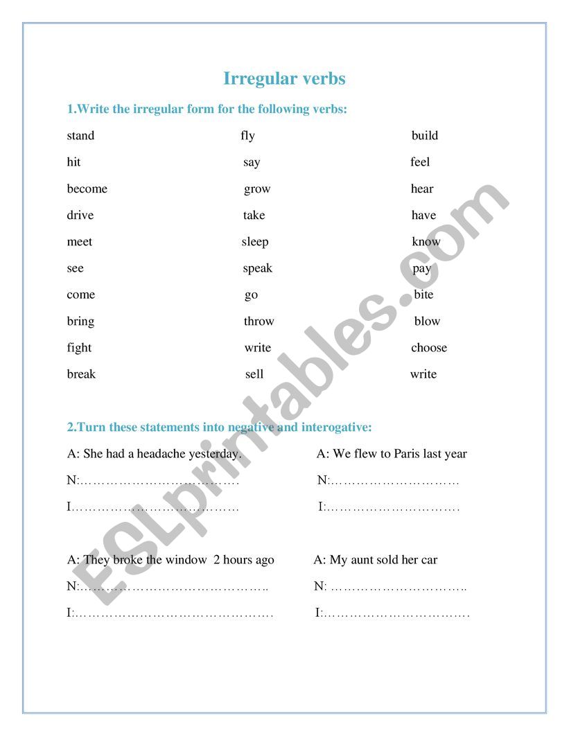 Past Simple TEST worksheet