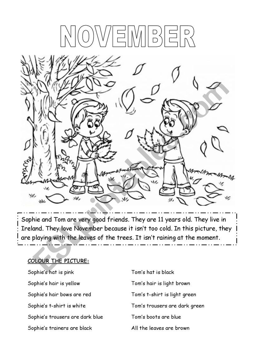 November (months) worksheet