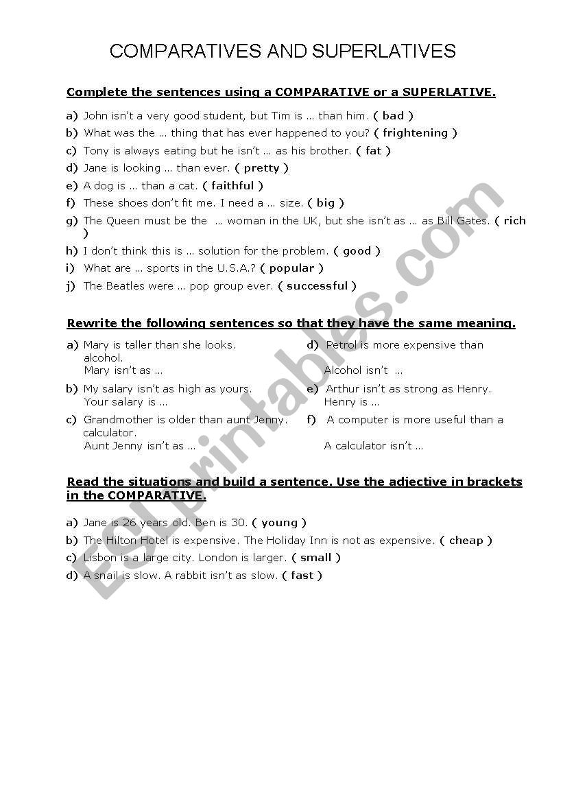 Comparatives and Superlatives worksheet