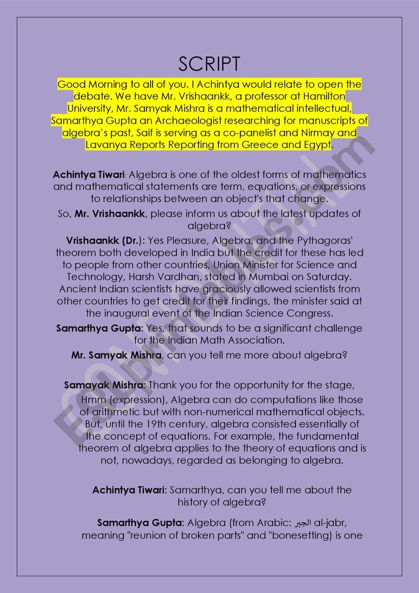 Script worksheet