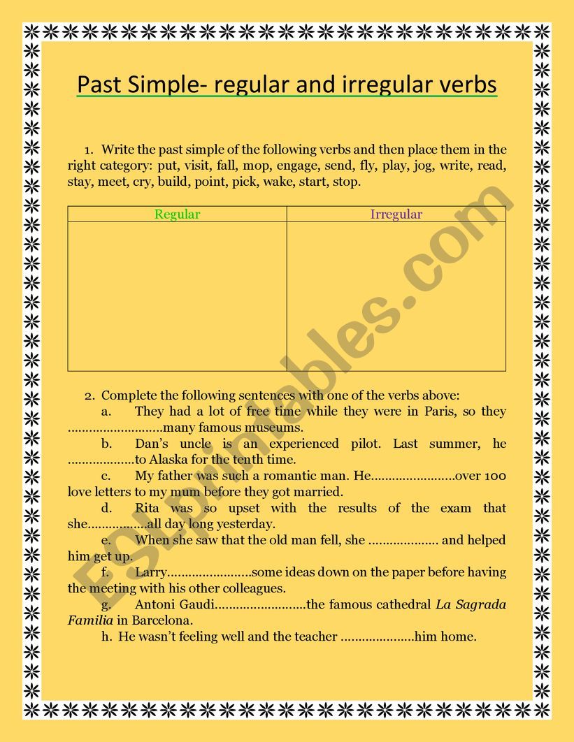 Past Simple - ESL worksheet by Elliechris