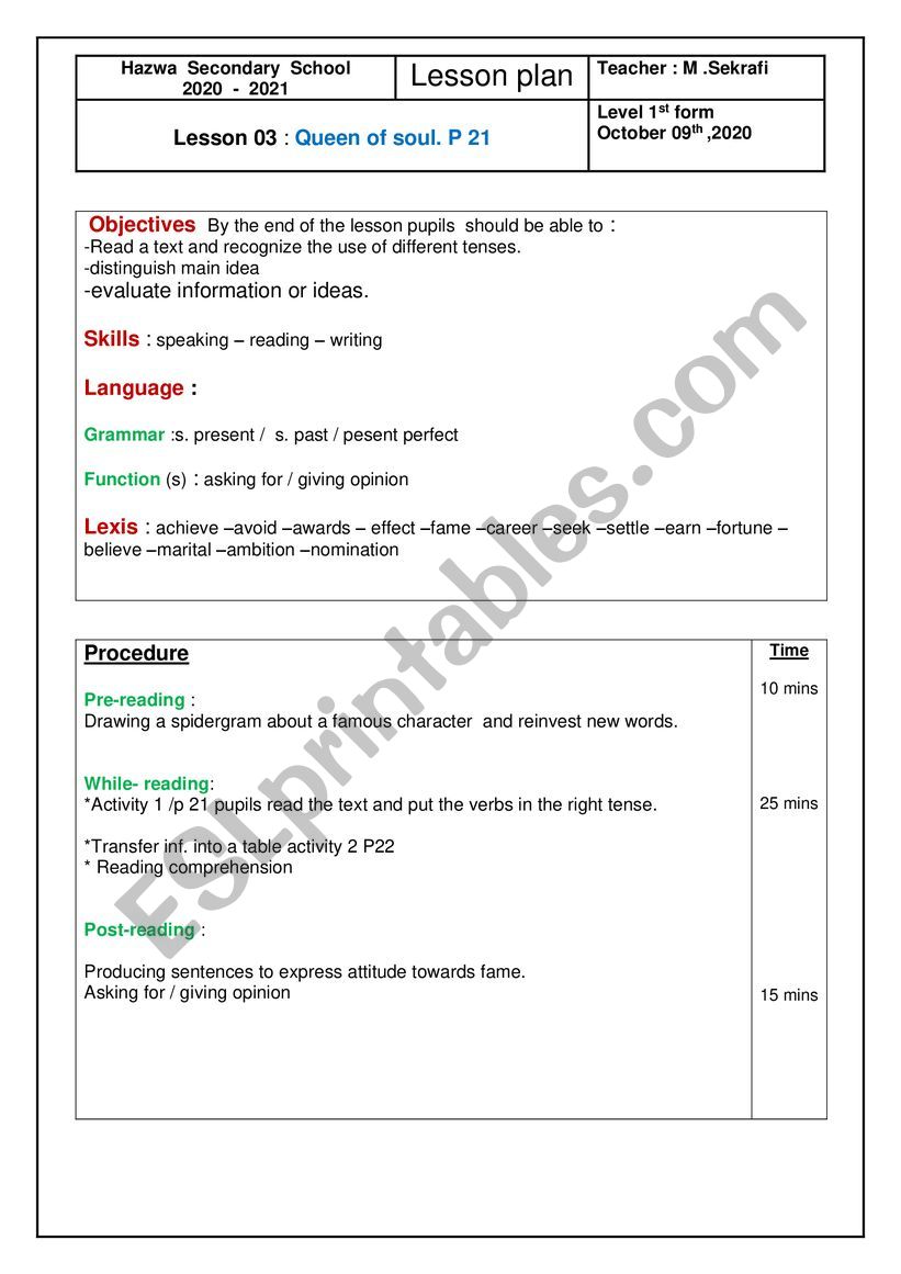 queen of soul worksheet