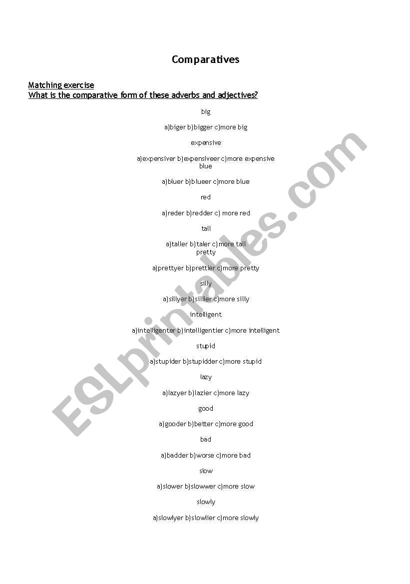 Comparatives worksheet