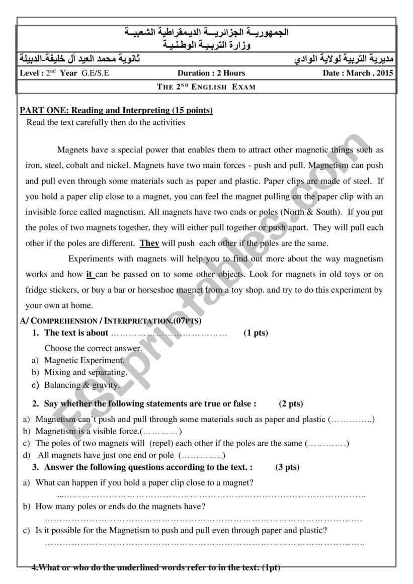 magnets  worksheet