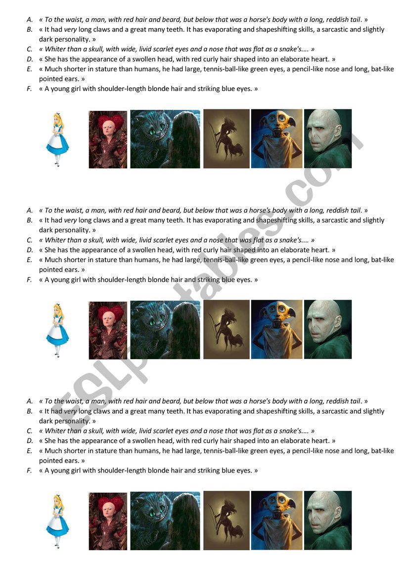 Fantasy - Matching activity for descriptions 