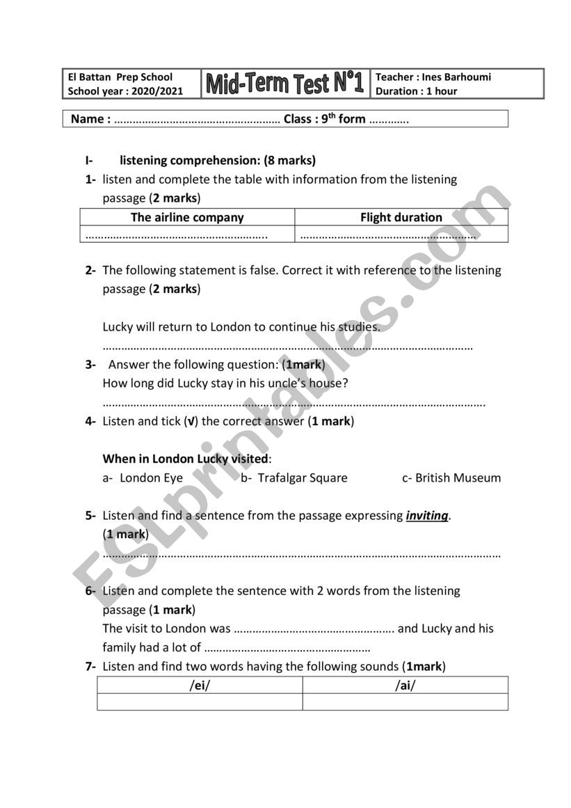 mid-ter test 1 worksheet