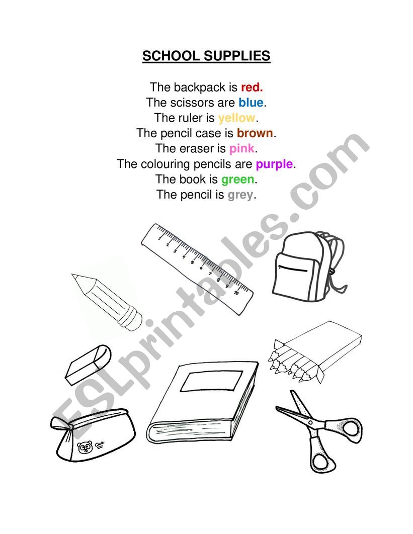 School supplies worksheet  worksheet