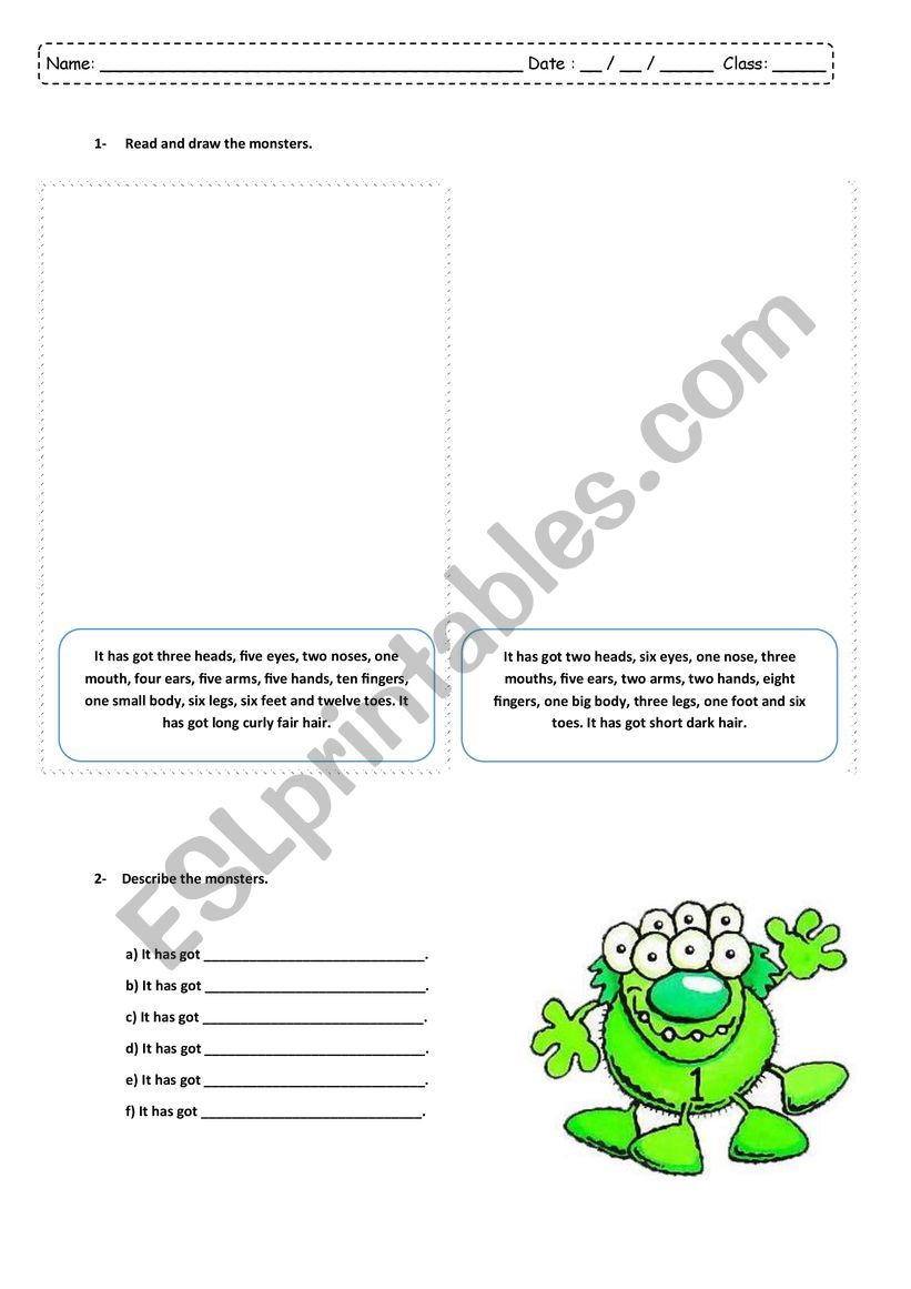 Body and physical appearance worksheet