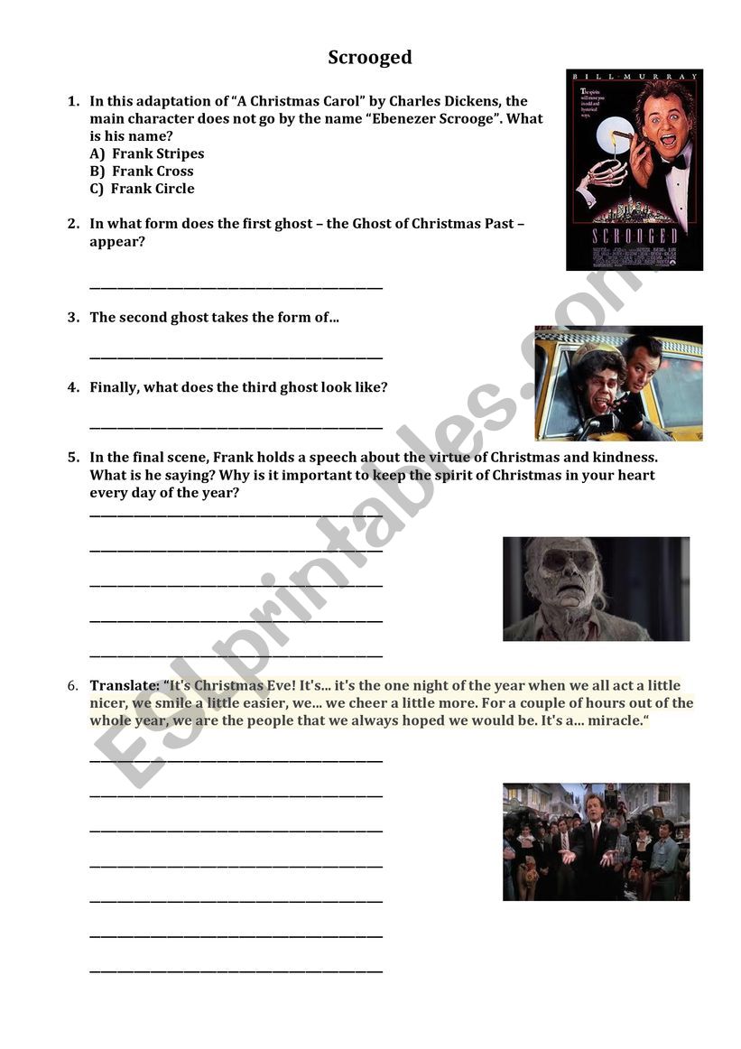 Scrooged worksheet