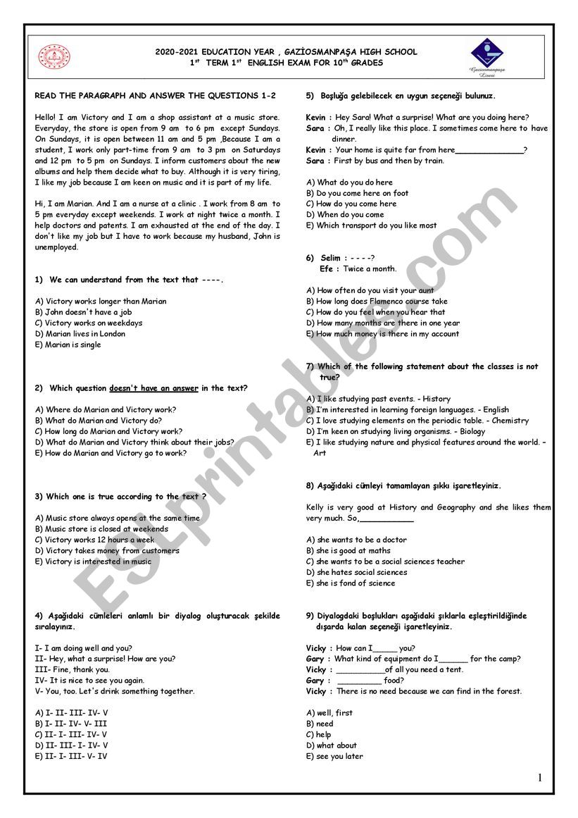 2020-2021 10th GRADE 1st term-1st exam