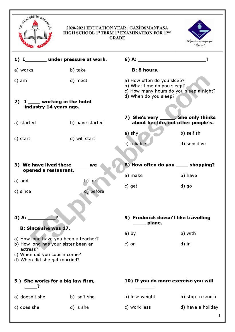 2020-2021 12th GRADE 1st term-1st exam