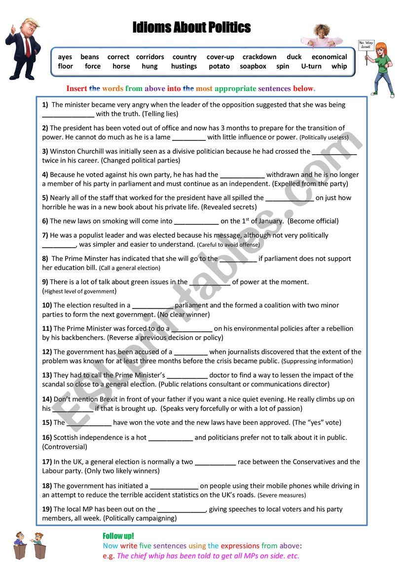 Idioms about Politics worksheet