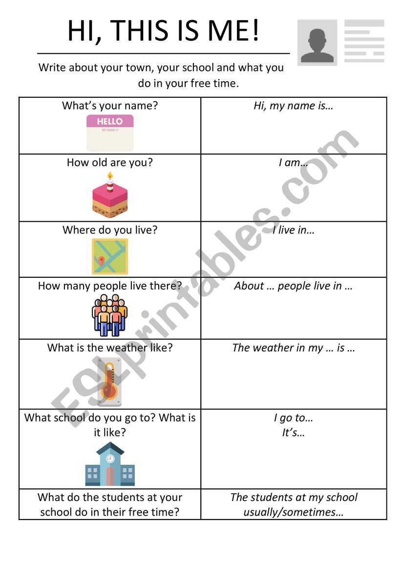 Hi this is me! worksheet