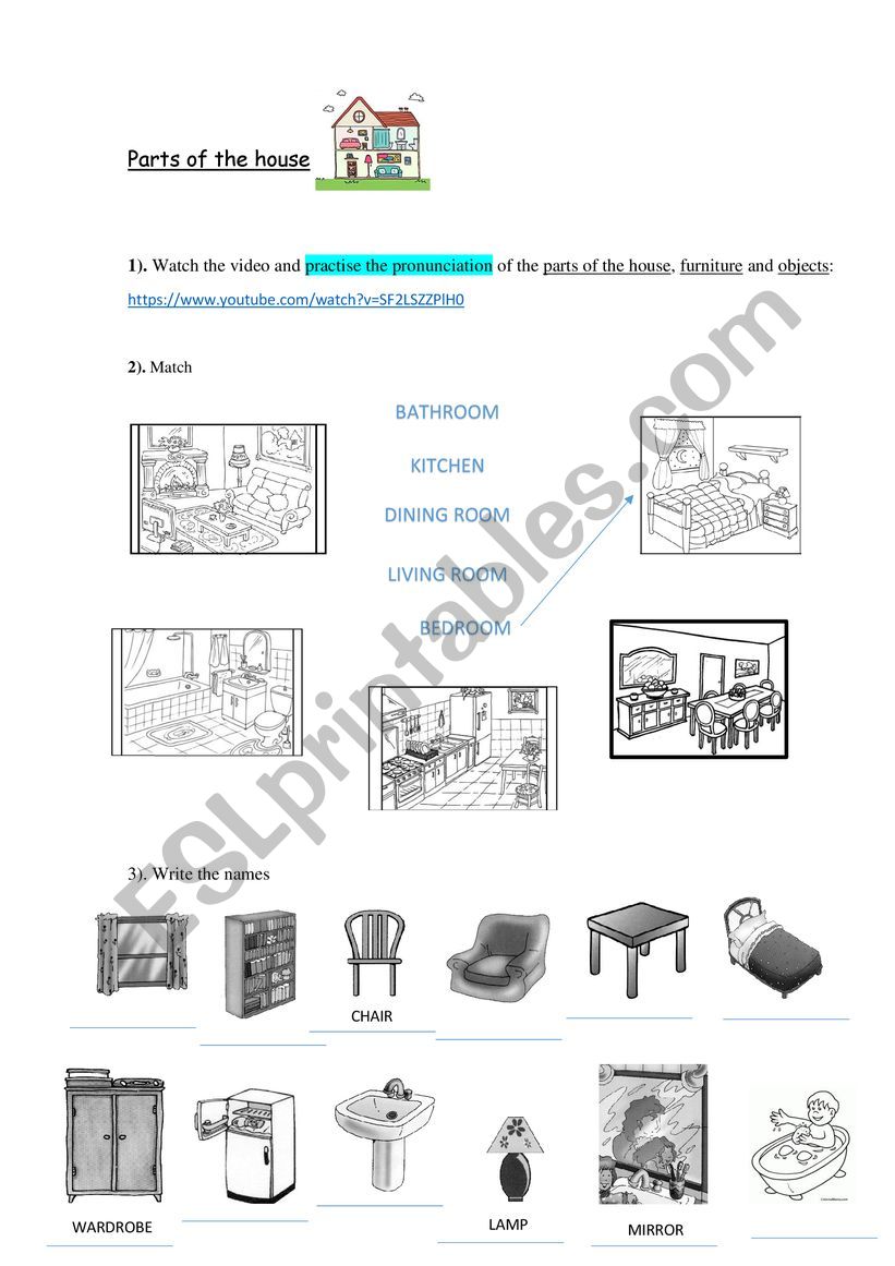 Parts of the house worksheet