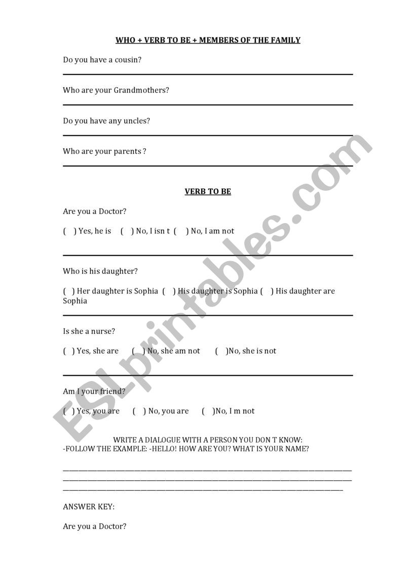 Verb to Be + Family members worksheet