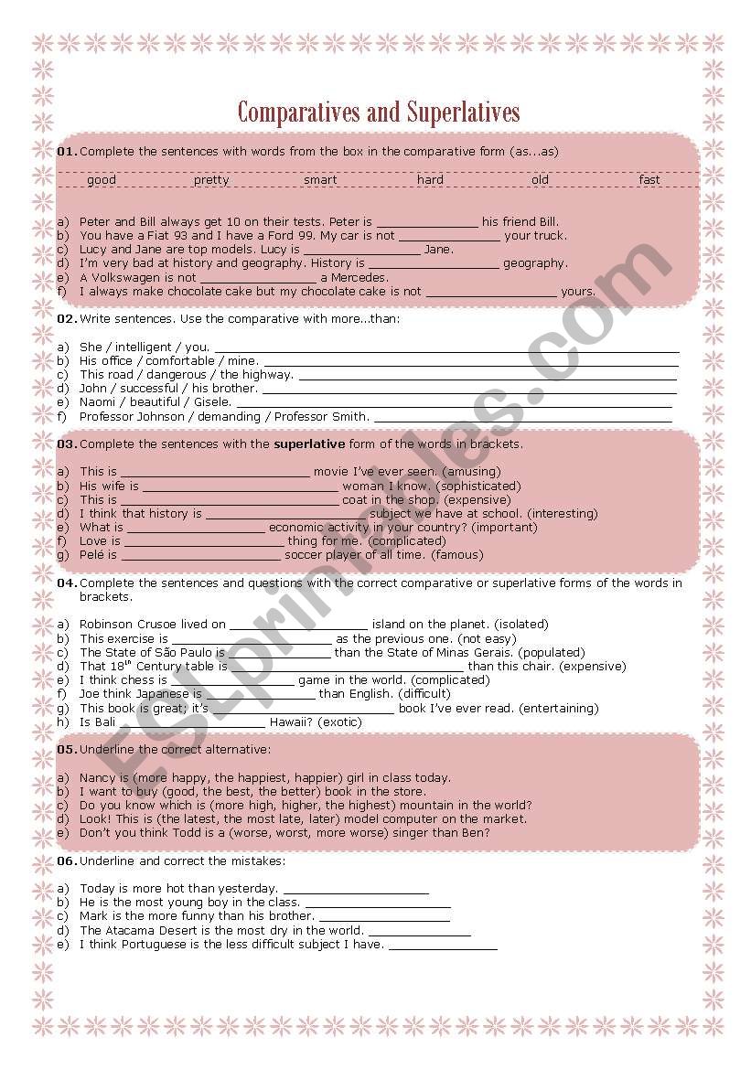 Comparatives and Superlatives worksheet