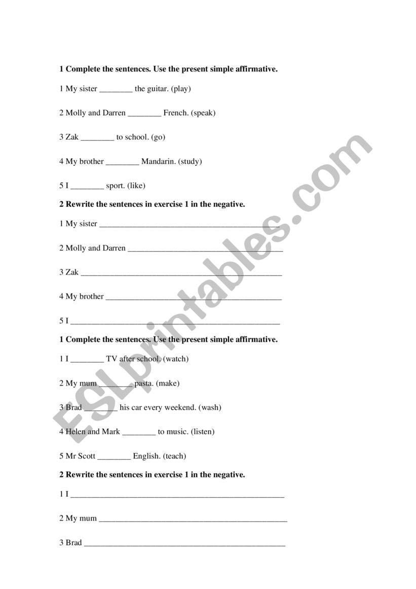 present simple  worksheet