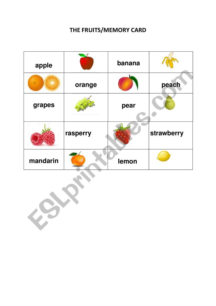 THE FRUIT /MEMORY CARD worksheet