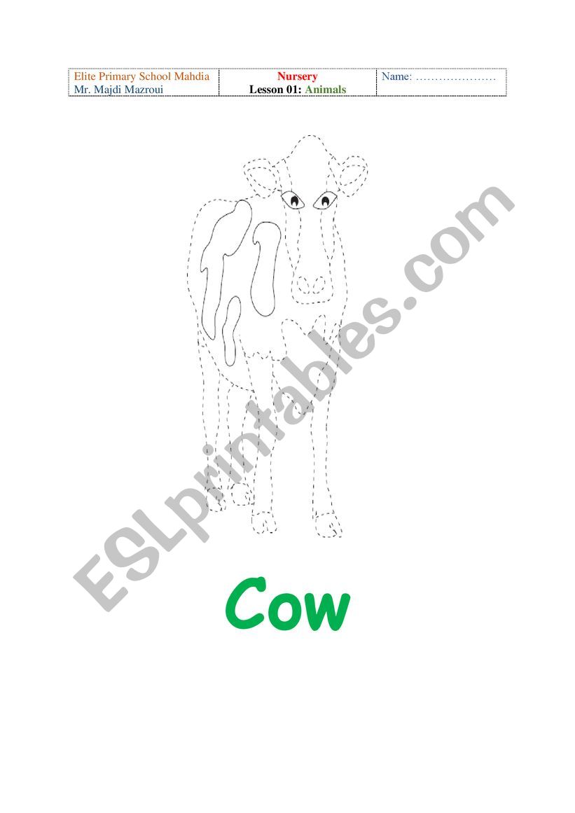 tracing and coloring animal  worksheet