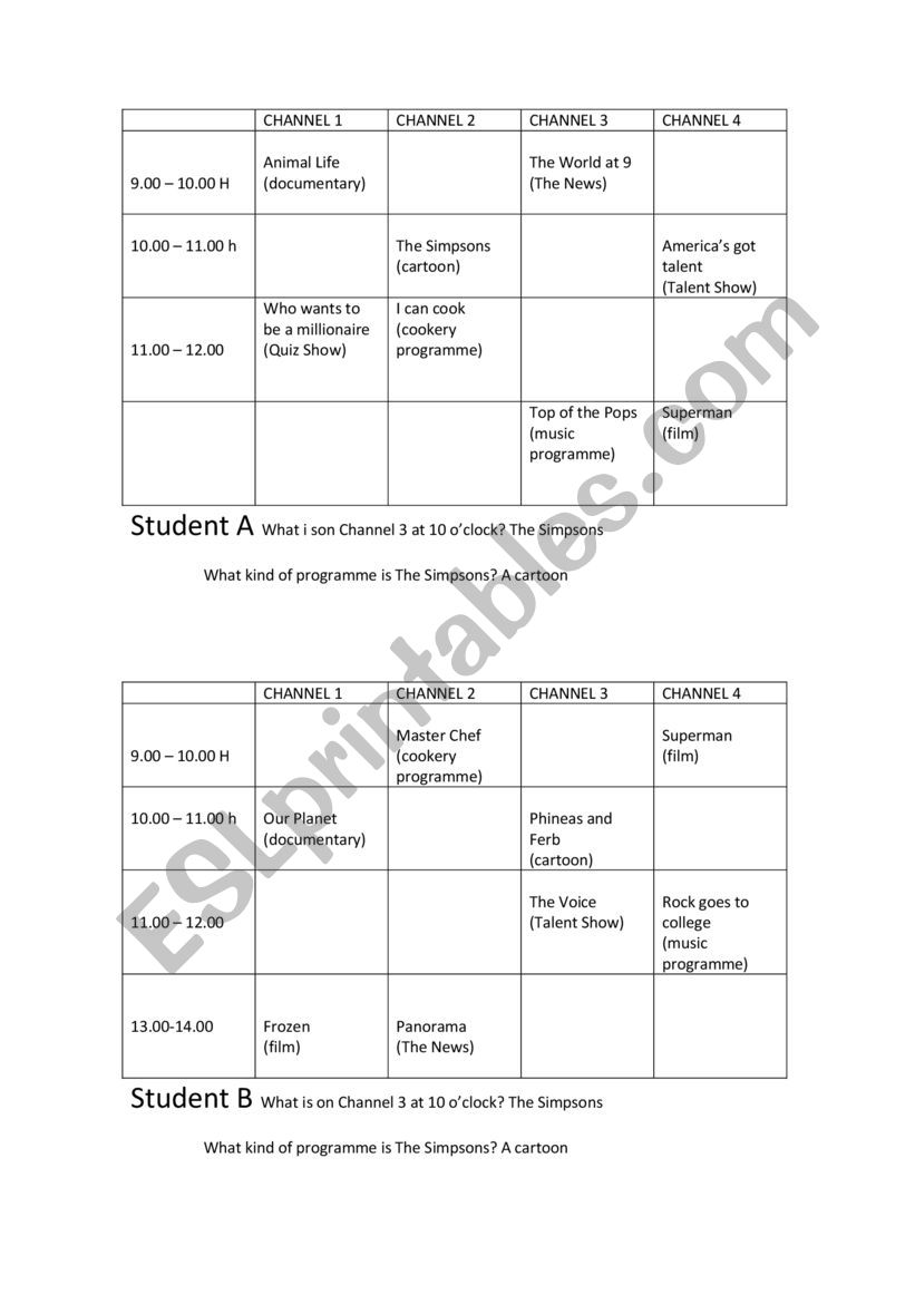 TV SHOWS SPEAKING ACTIVITIES worksheet