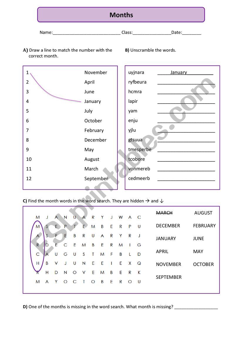 MONTHS worksheet