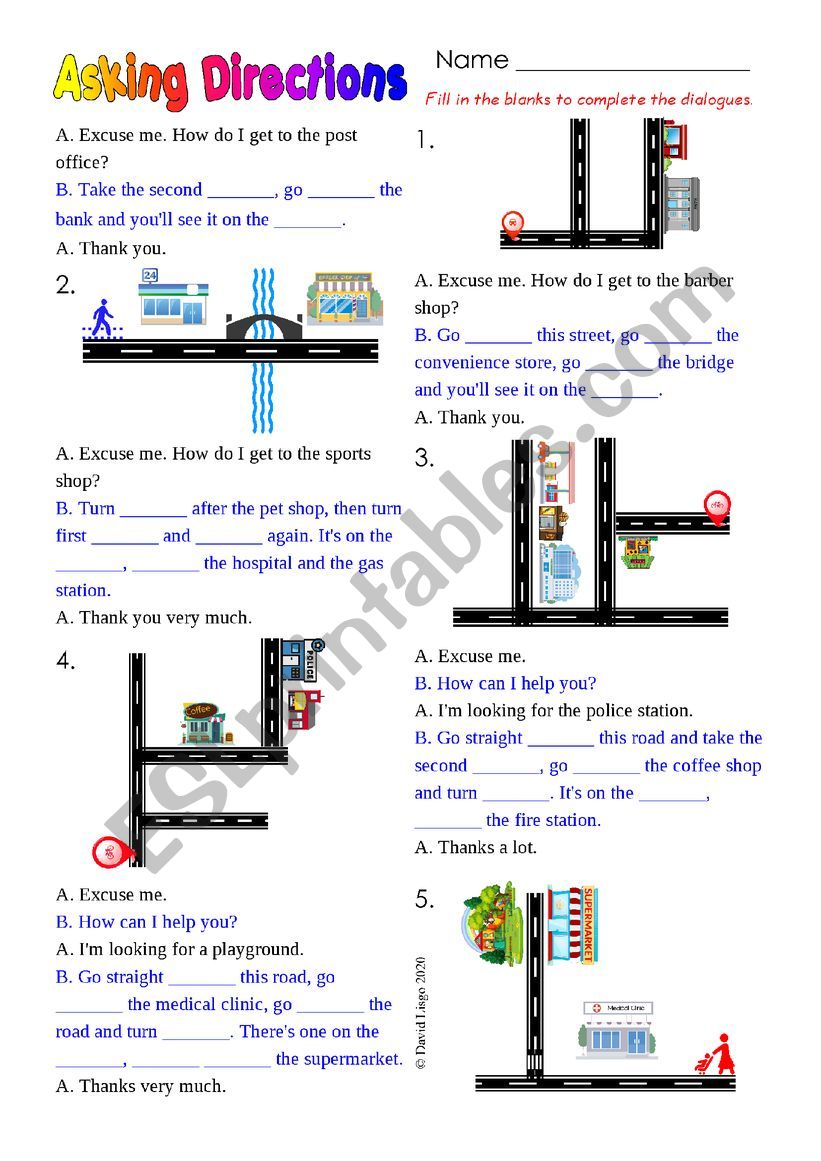 Asking Directions with Answer Key