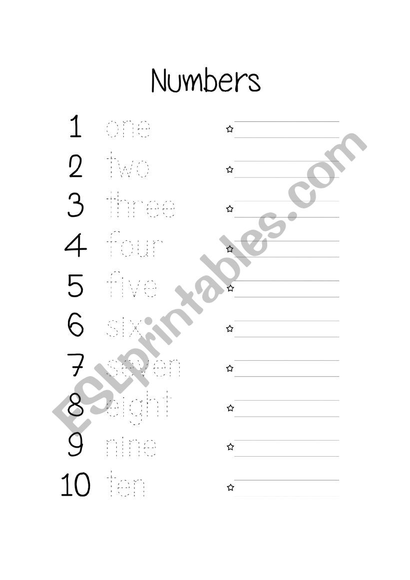 Number words worksheet