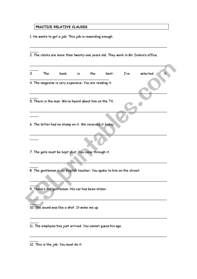 relatives clauses worksheet