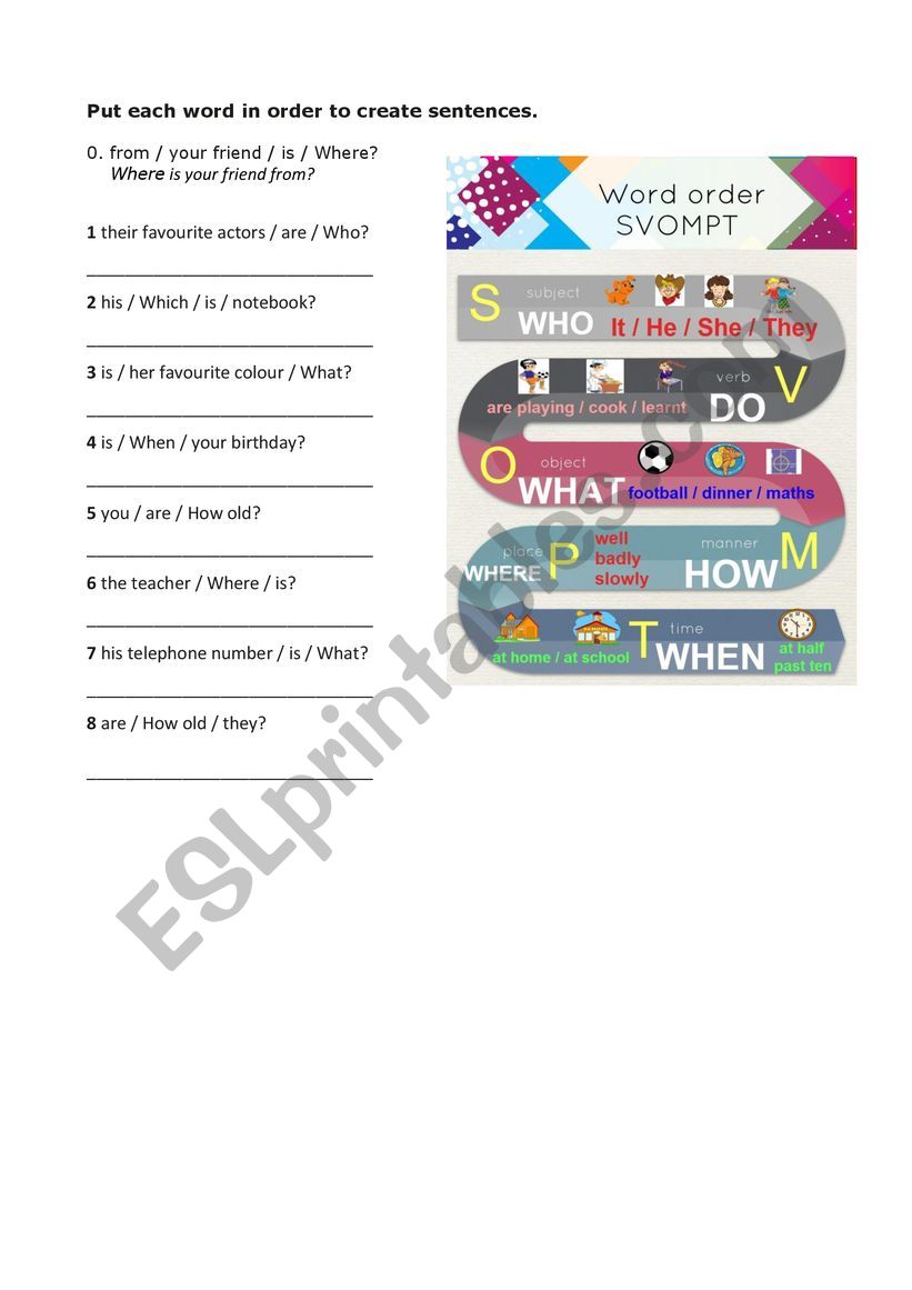 Word order worksheet