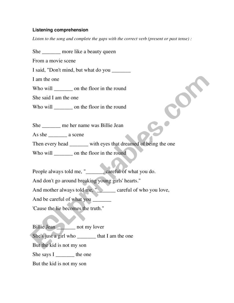 song worksheet