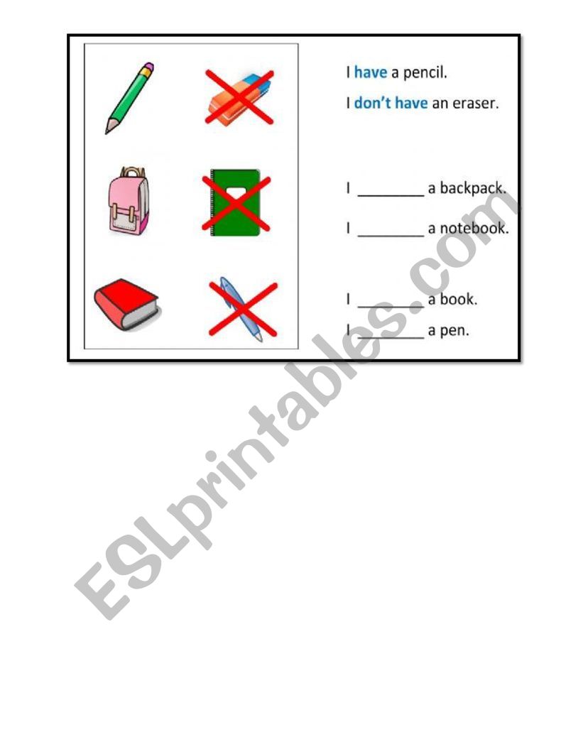 I HAVE, I DONï¿½T HAVE worksheet