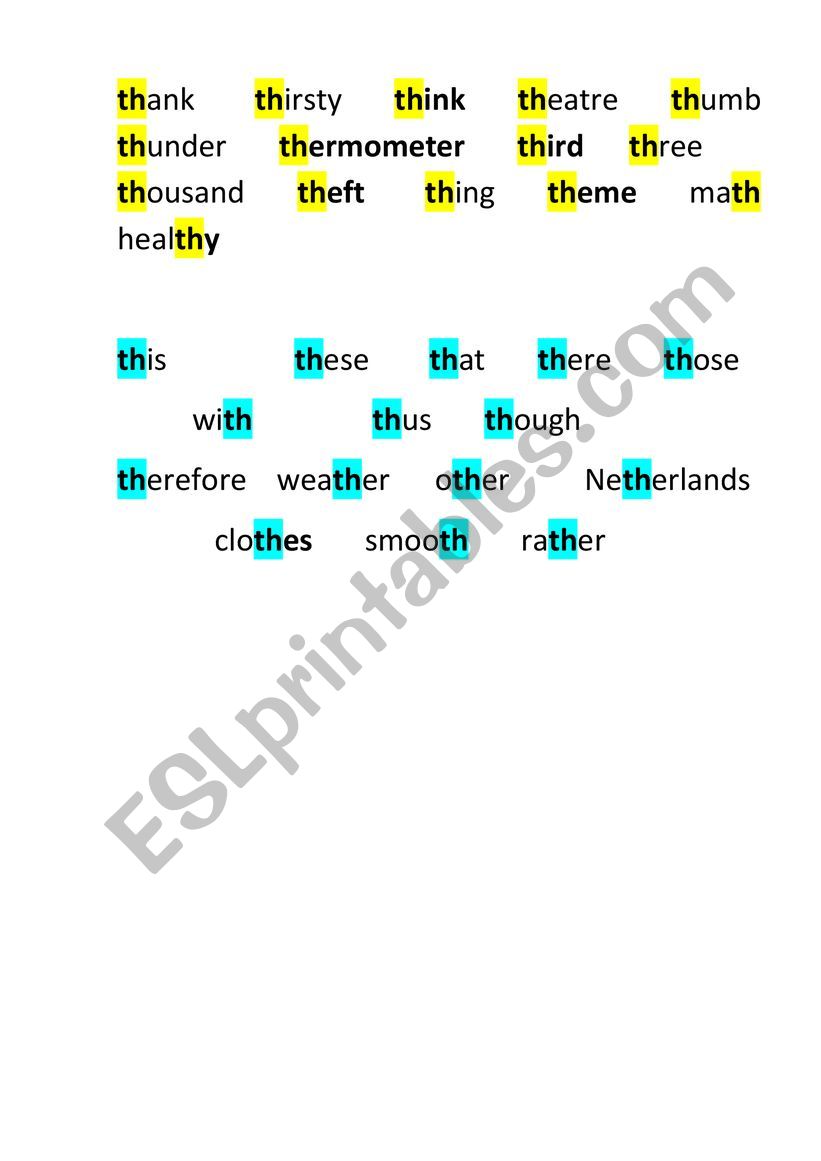 pronunciation th worksheet