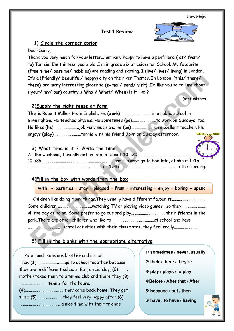 Test 1 Review (7 th form) worksheet