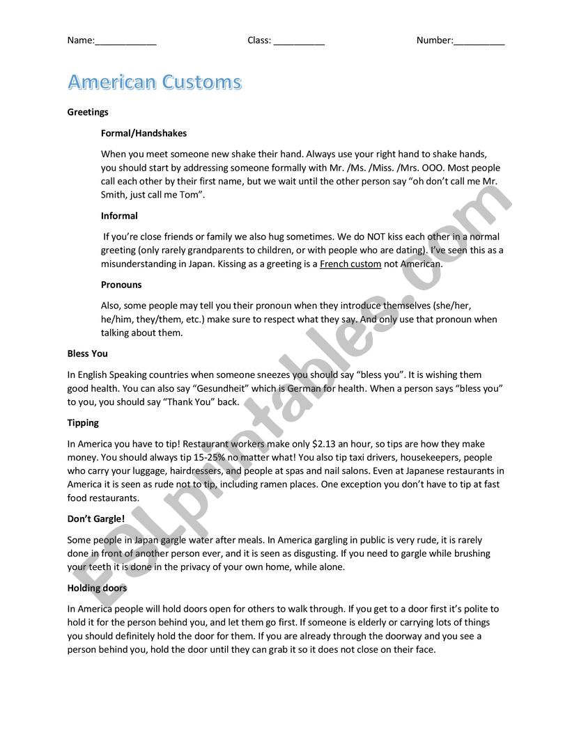 US Customs worksheet