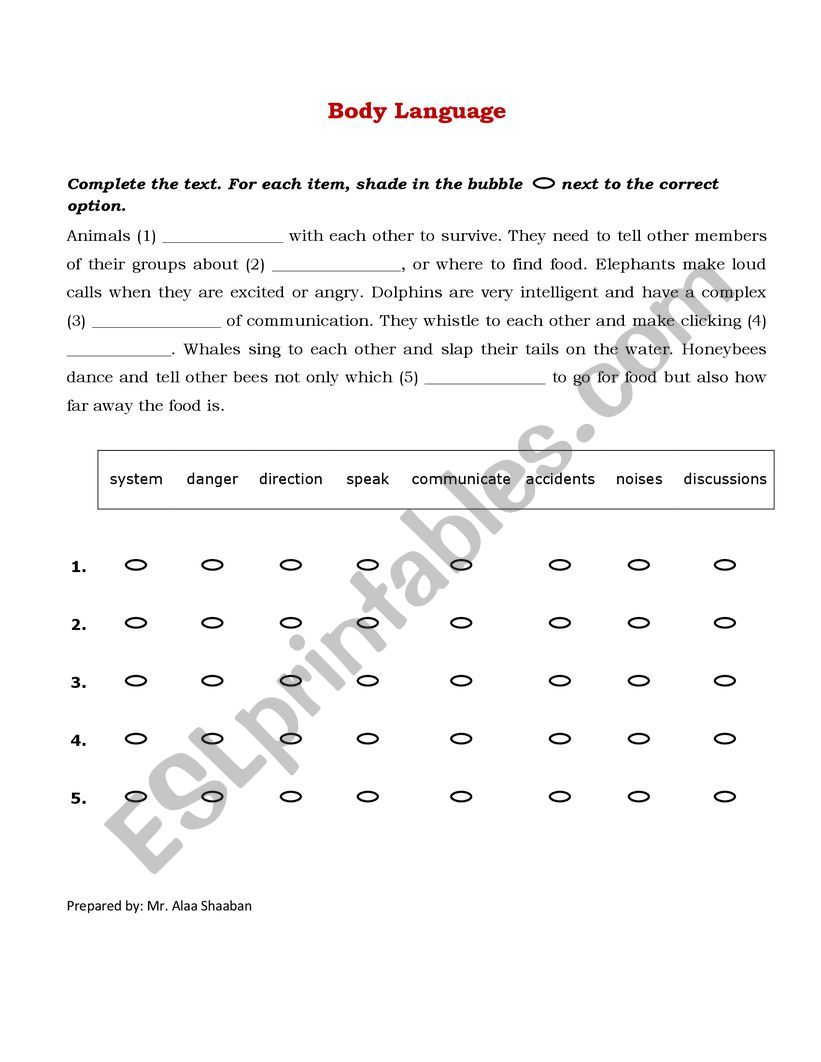 Body Language worksheet