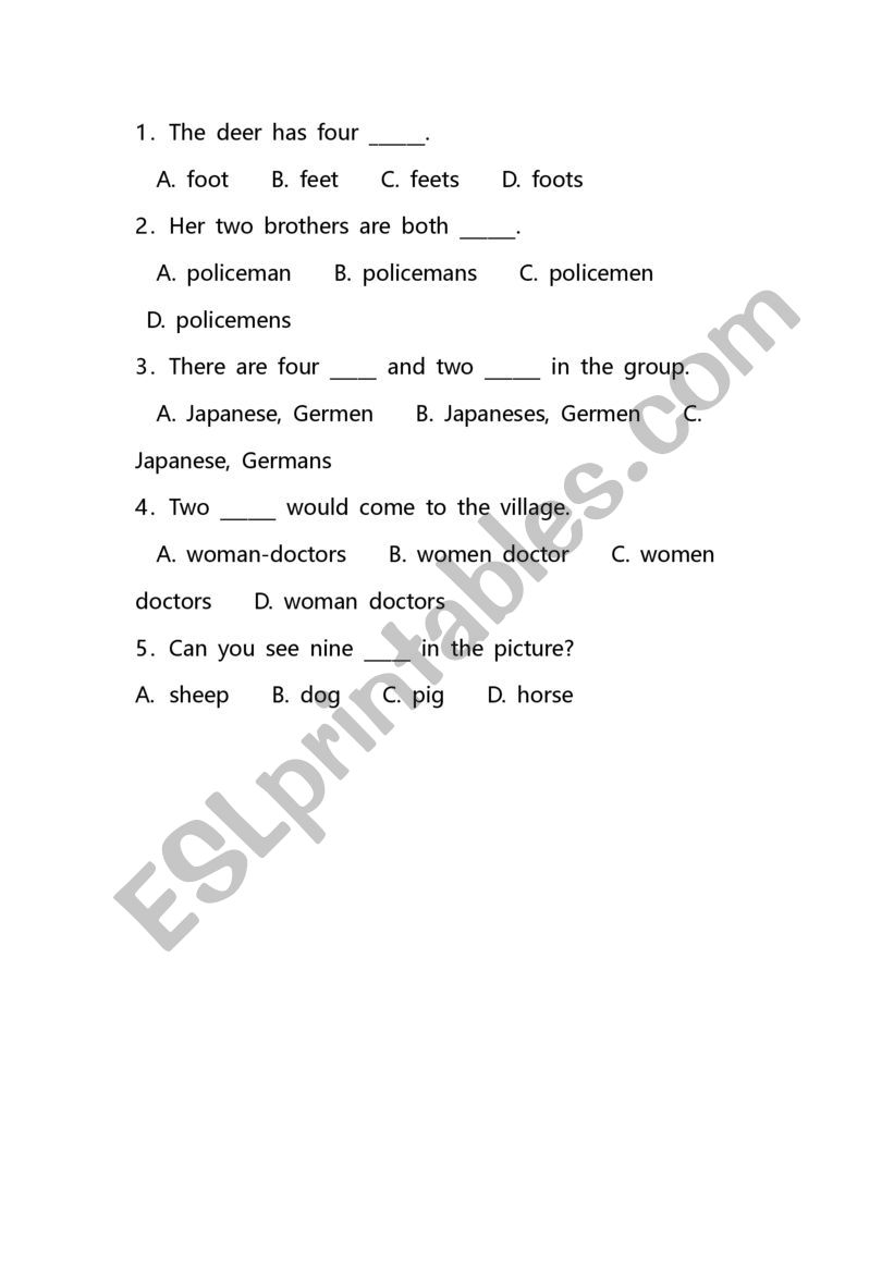 plural exercise worksheet