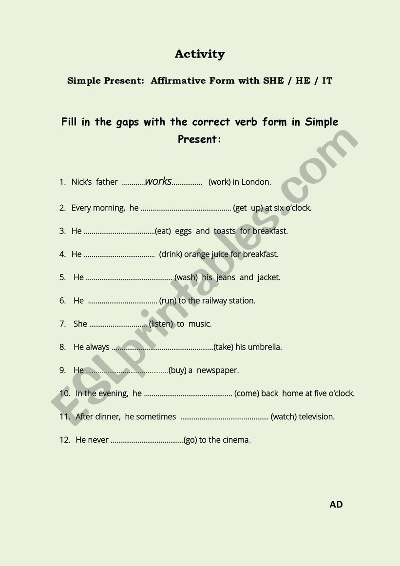 Activity (Routines) worksheet