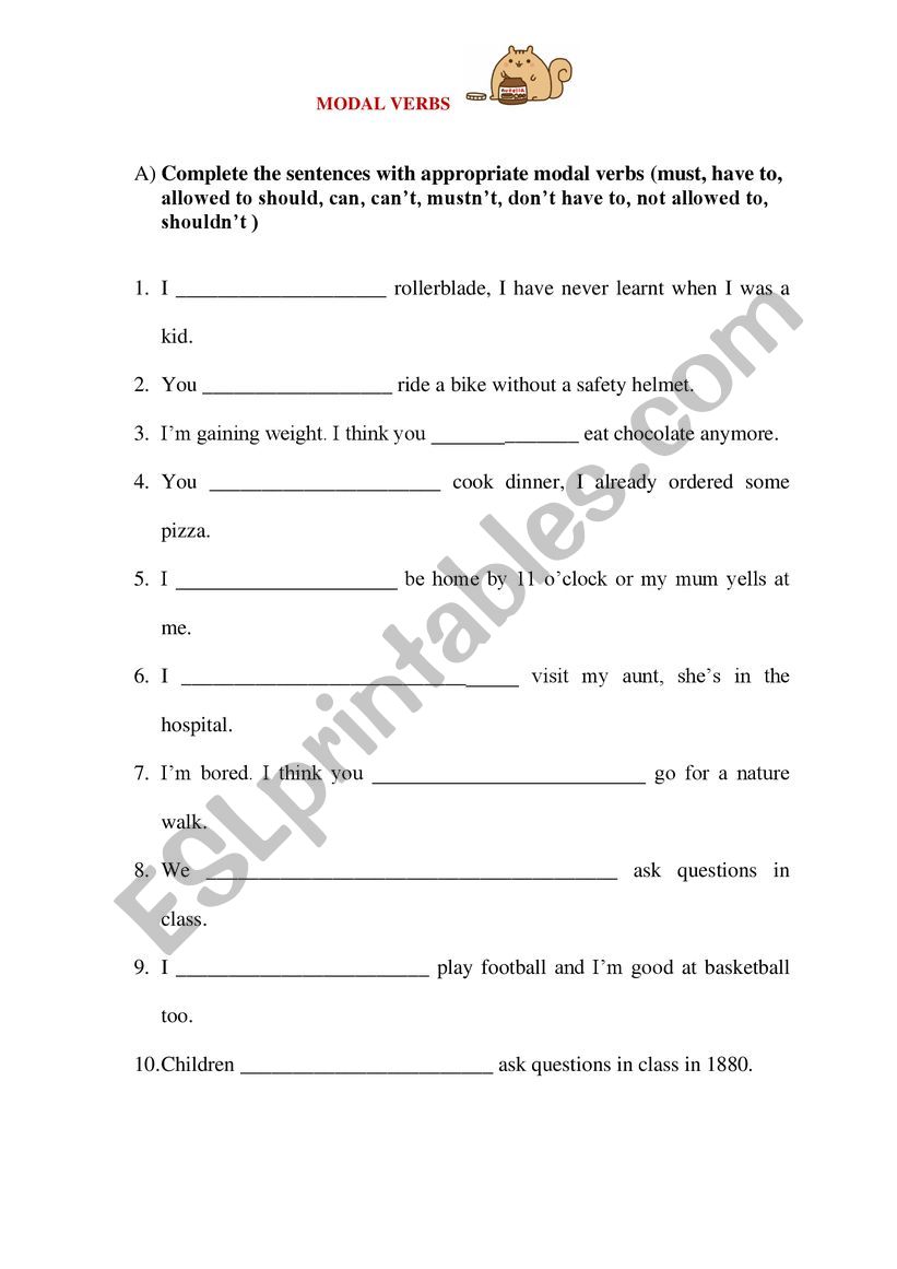 Modal verbs worksheet