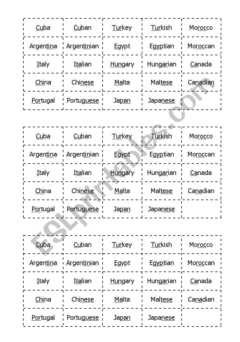 nationality game worksheet