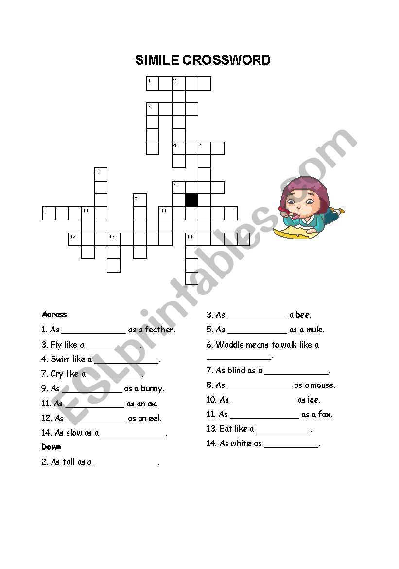 Simile Crossword worksheet