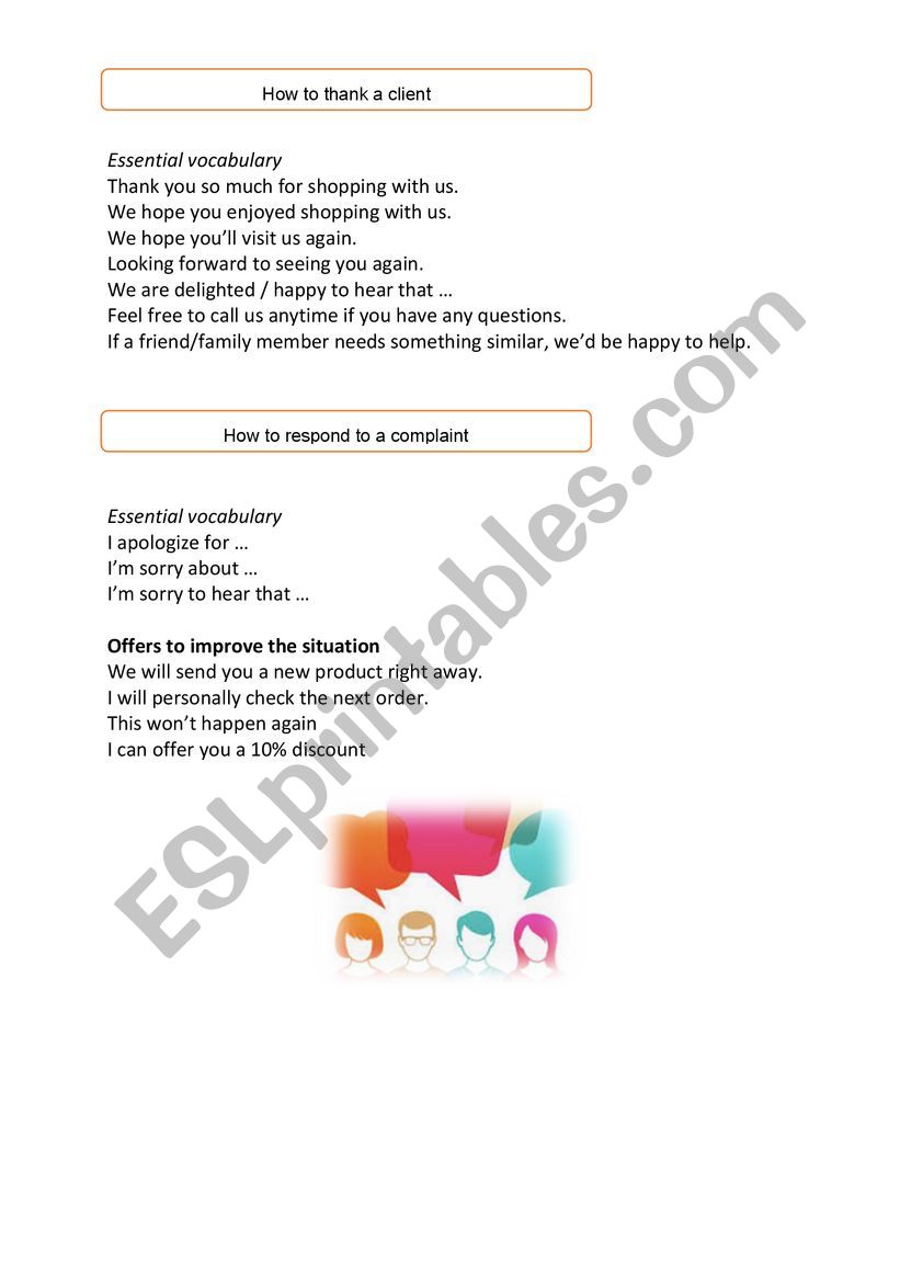 Customer care  worksheet