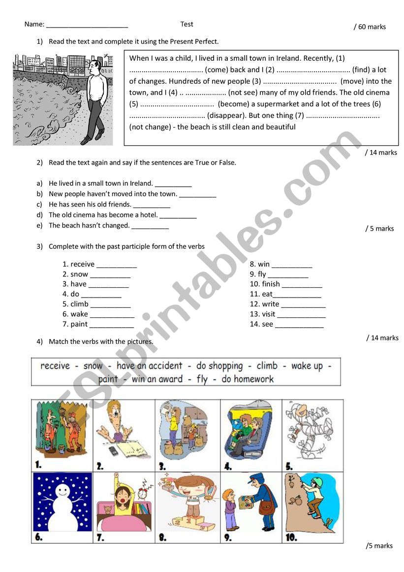 Test present perfect worksheet